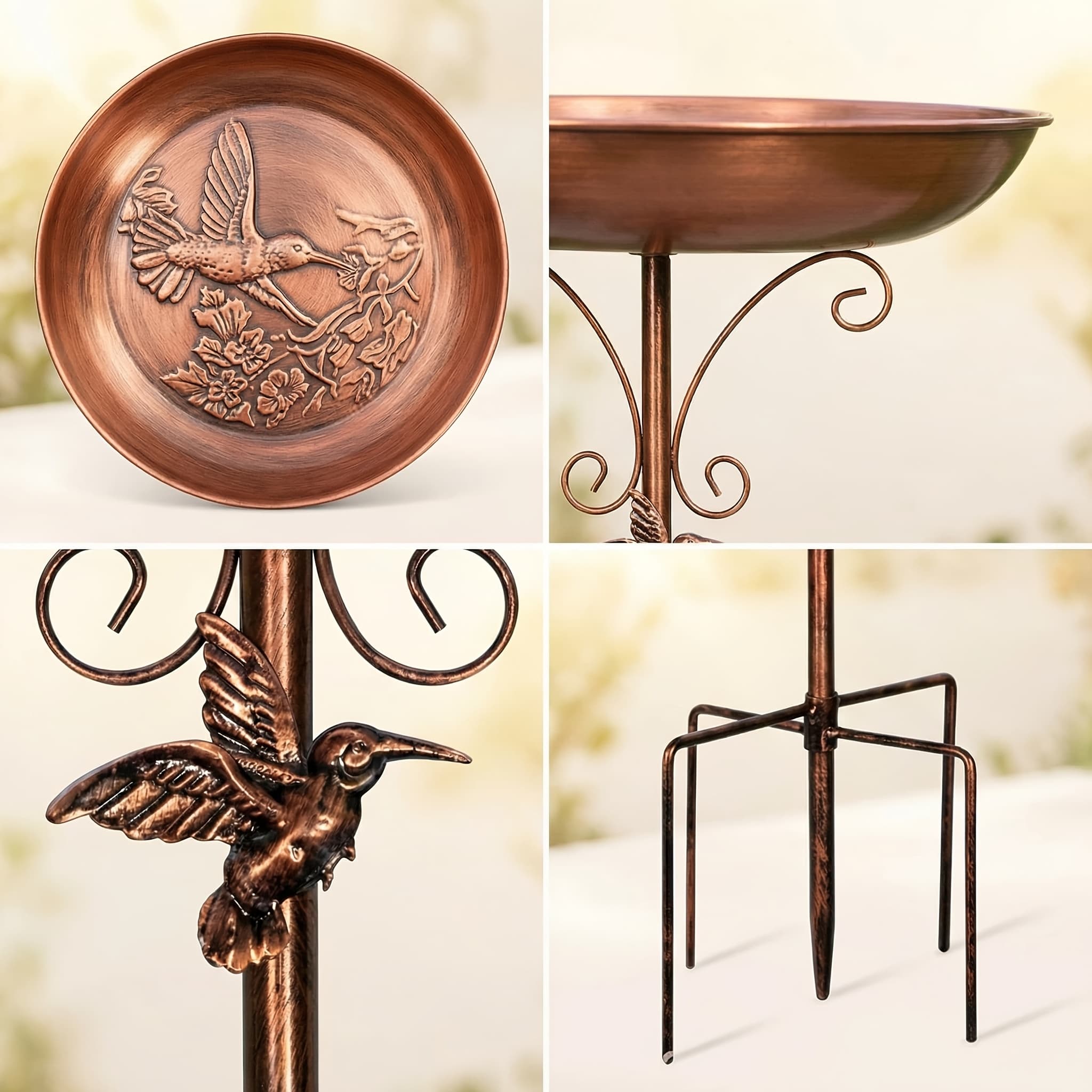 TEMU Retro Bird Bath And Feeder Set, Outdoor Rust-proof 5-claw , Easy To Clean , A Perfect Gift For Bird, Classic Garden Decoration, Durable Handcrafted Metal Products, Vertical Bird Bath Bowl.