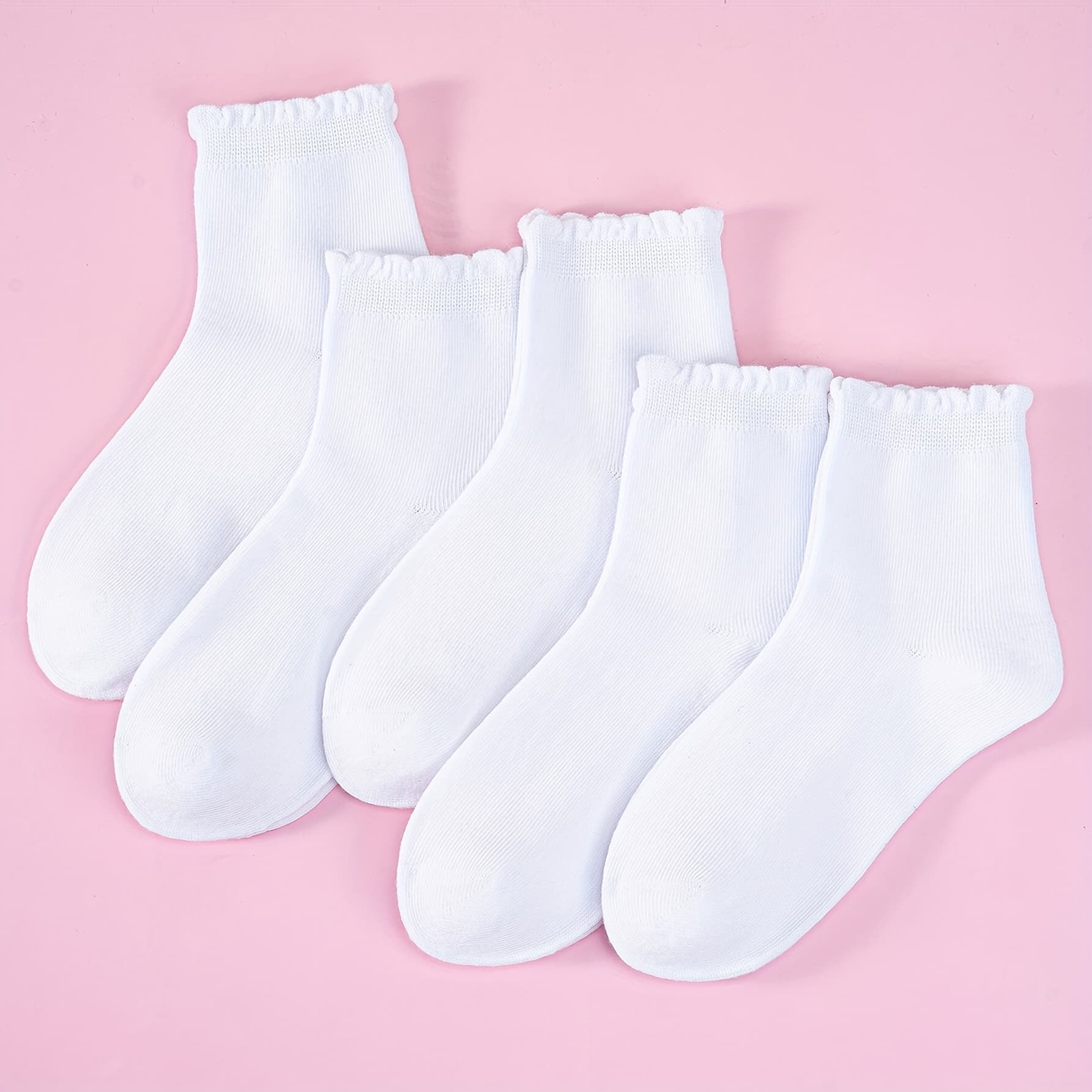 TEMU 5 Pairs Of Girls' Lightweight Solid Color Lace Short Socks With Twisted Stripes And Bubble , Easy And Casual