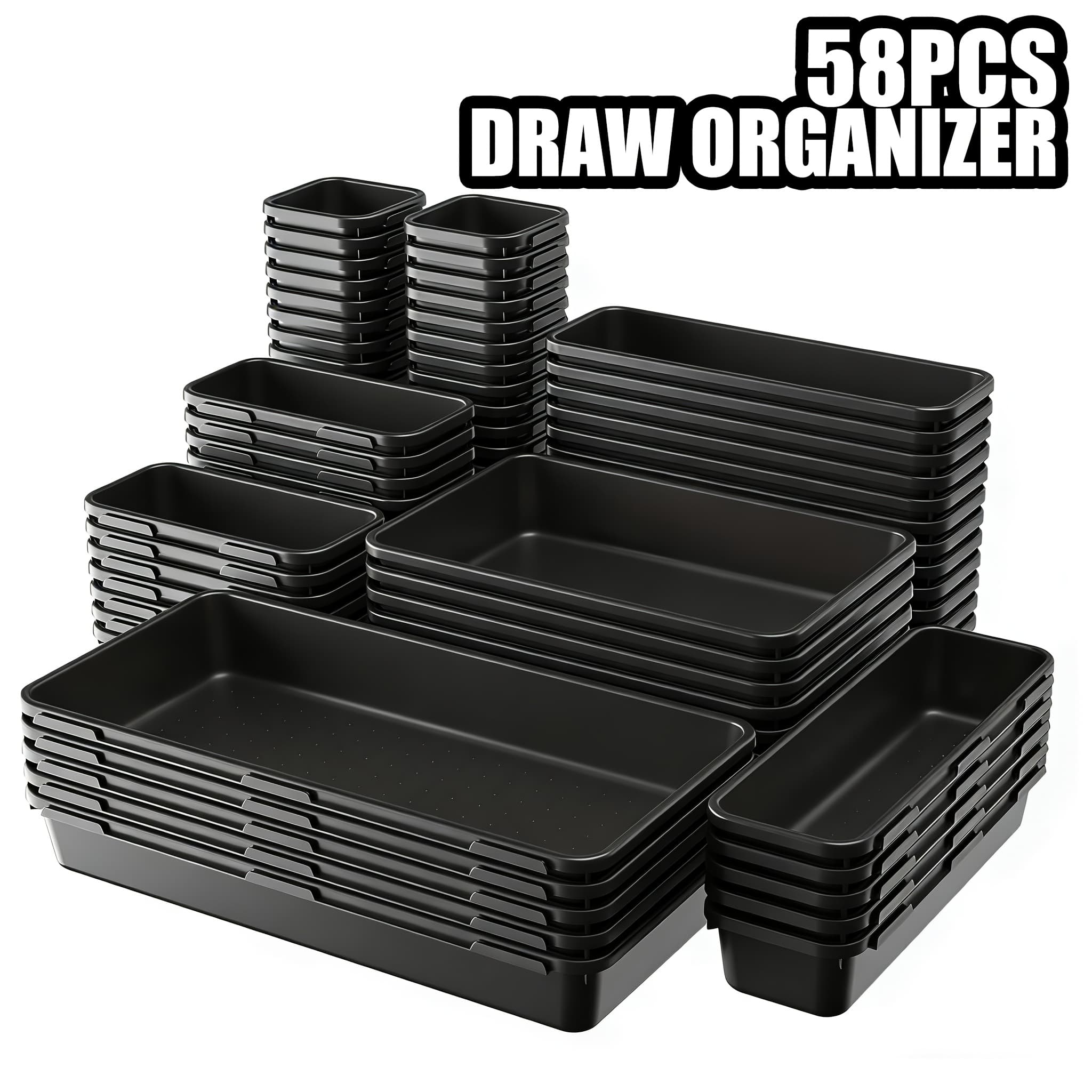 TEMU 58pcs Seketman Drawer Organizer, Tool Box Organizer Tray Divider Set, Black Color, Storage Toolbox For Rolling Tool Chest Cart Cabinet, 58pcs For 5 Sizes, Made, Shallow Drawers And In Boxes
