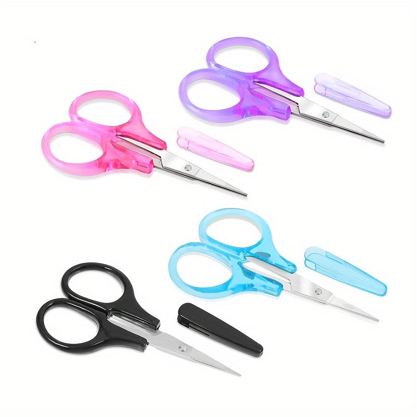 TEMU Set Of 4 Mini Embroidery Scissors With Protective Cases - Stainless And Sewing Scissors In Pink, Purple, Black, And Blue, Designed For Precise Cutting Of Threads And Fabrics, Sewing Additions
