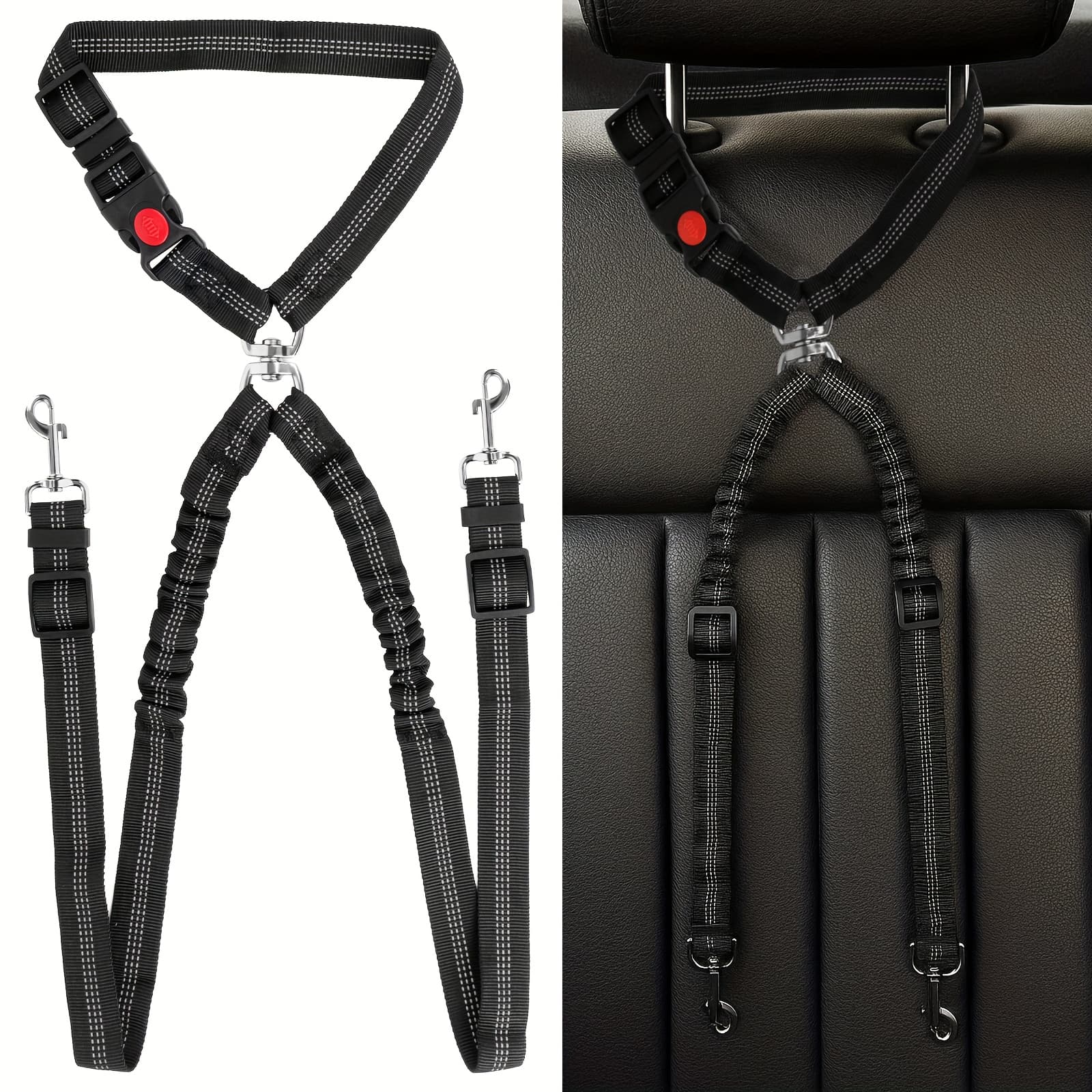 TEMU Adjustable Retractable Dog Seat Belt Harness & Tether - 2-in-1 Pet Car Restraint Suitable For Car Travel, Retractable Leash & Vehicle Headrest Harness, For Front Or Backseat Use (dog)