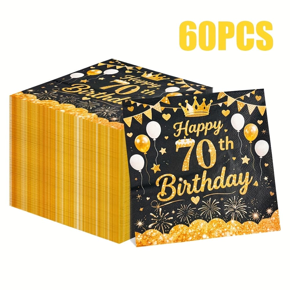 TEMU 60pcs Disposable Napkin Set 70th Birthday Happy Birthday Printed Napkins Birthday Party Restaurant Napkins 13*13inch Halloween&christmas For Christmas,newyear,valentine,party Events