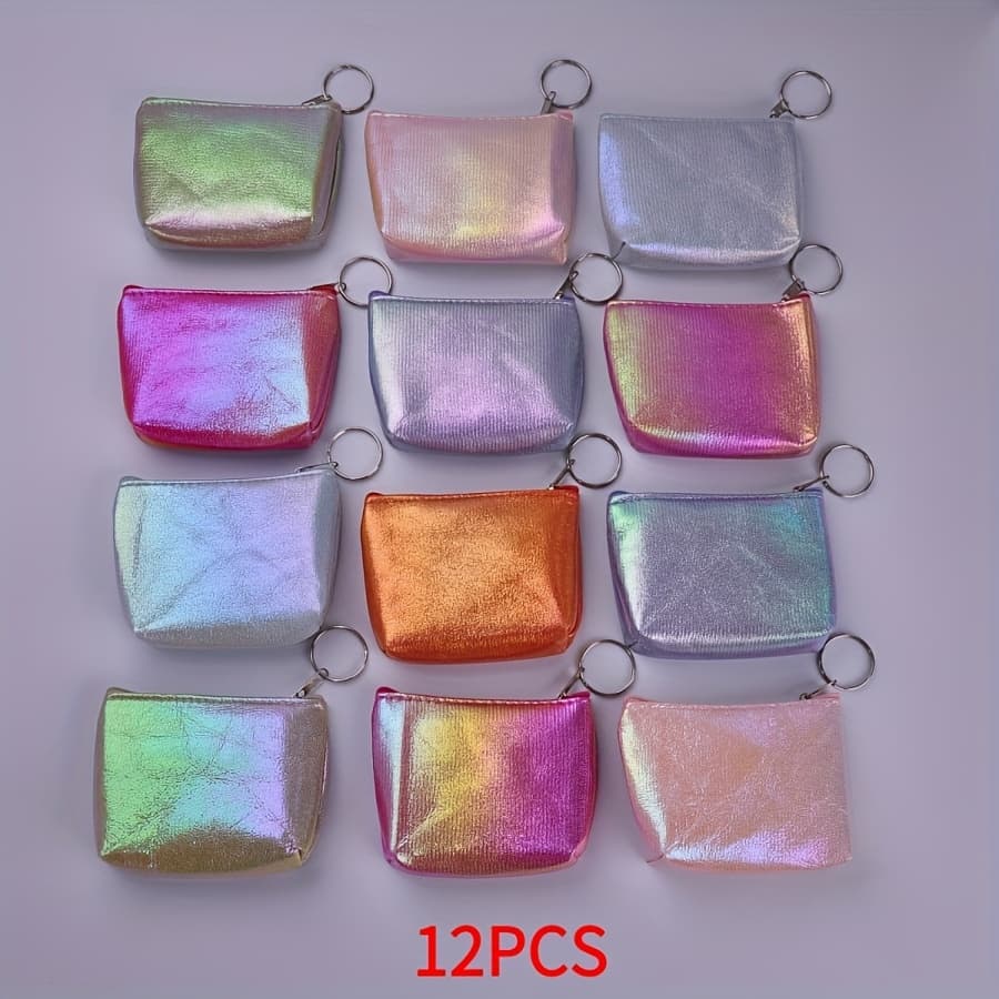 TEMU Women' Purse, 12pcs Autumn/winter Colorful With Key Ring - Colorful Small Object Storage Bag With Zipper, Stylish Portable Wallet Card Holder, Suitable For Holiday Gifts, Parties And Weddings