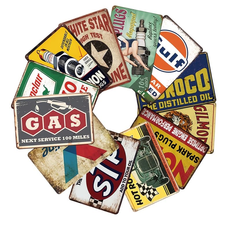 TEMU 【2d Flat】 12pcs Vintage Automotive Metal Tin Signs | Nostalgic Gas/oil Designs, -themed Art - Distressed, Mid-20th-century Rust-style Garage Decor, 8x12inch Wall Decor, Brand: Ineed
