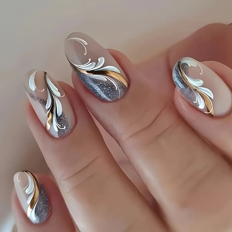 TEMU 24pcs Of Stylish French Pointed Nail Press-ons With A Shiny Golden And A Glossy End, Use And . Are Easy To Apply And Come With Jelly Adhesive And Nail Files