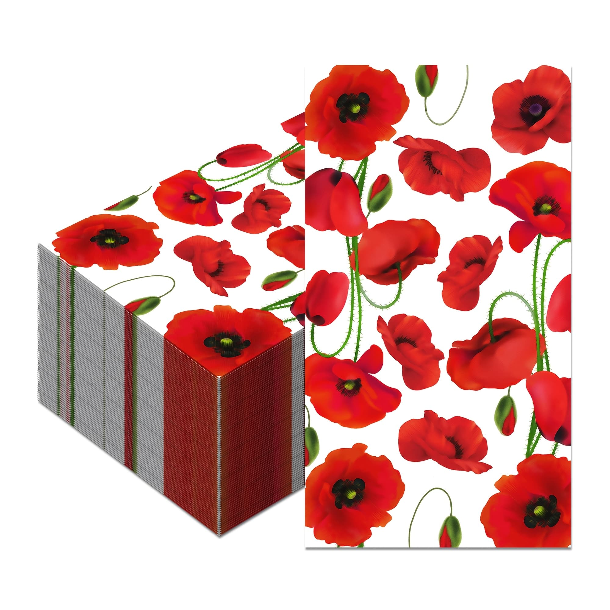 TEMU Set Of 20 Red Poppy Paper Napkins, 2-ply, Suitable For Disposable Use During Lunch, Dinner, Baby Showers, Picnics, And Parties, Measuring 4.5 By 8 Inches