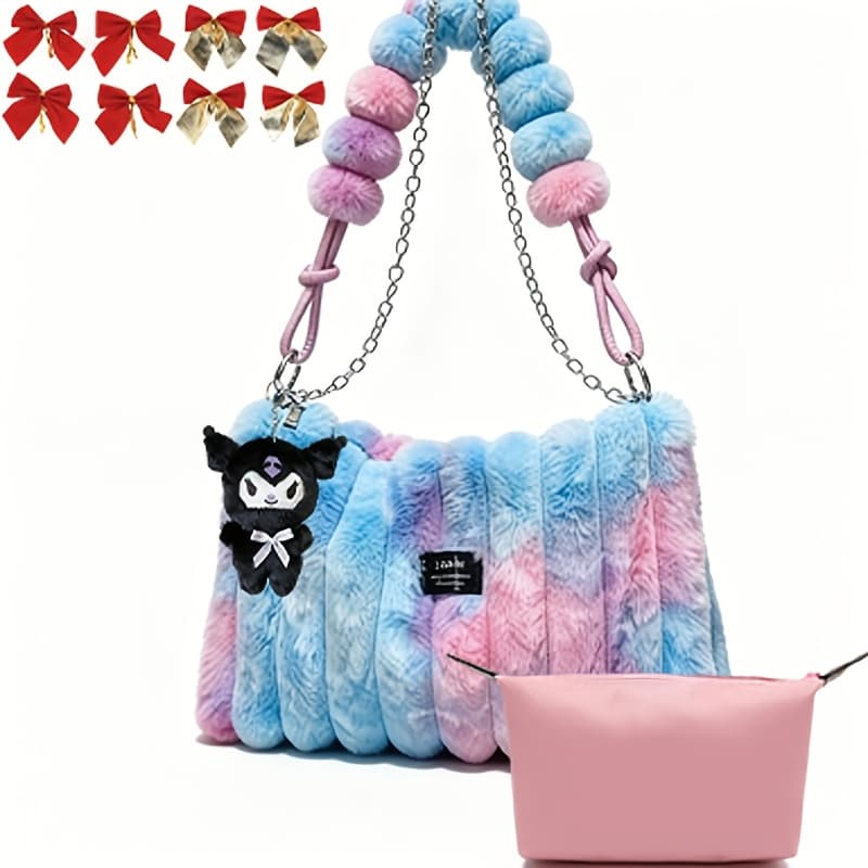TEMU Tie-dye Plush Women's Underarm Bag | 3-in-1 Cartoon Charm, Detachable Shoulder Strap, Comes With A Mini Bag, Large Capacity, Fall/winter Tote, Shoulder, Crossbody Bag