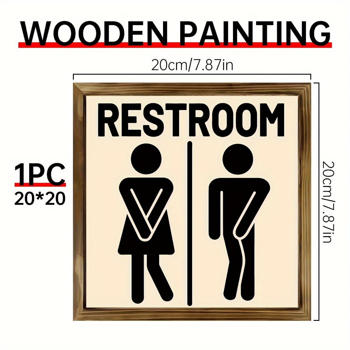TEMU 1pc Framed Wooden Restroom Sign - Humorous Wall Hanging Bathroom Decor Plaque, Multipurpose Wood Sign For Toilet And Restroom Decoration, Canvas Wall Art Christmas Decoration