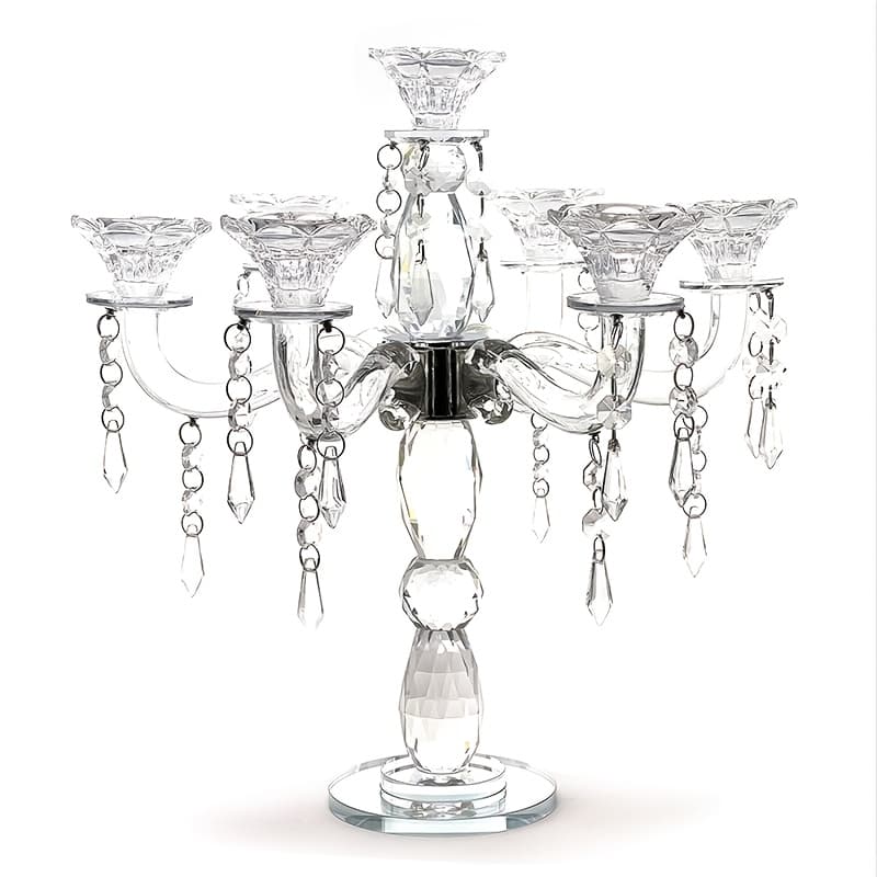 TEMU Elegant 5-arm Acrylic Taper Candelabra, 14 Inch Table Centerpiece With Clear Holders & Decorative Beads, Luxury Ornament For Home Wedding Christmas Holiday Decor