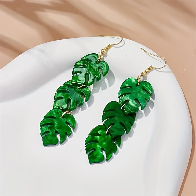 TEMU Trendy Holiday Earrings Featuring A Trio Of Dangle Designs With Leaf , Perfect For A Bohemian Vacation Acrylic