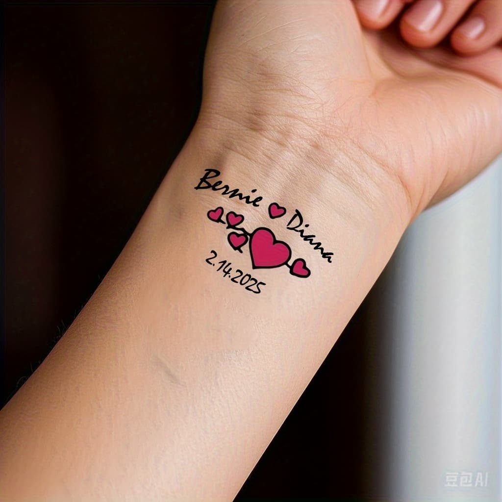 TEMU Custom Couple Name Temporary Tattoos, Personalized Date Tattoo Stickers, 15pcs Set For Anniversary, Wedding, Valentine's Gift, 2.2*2.36in