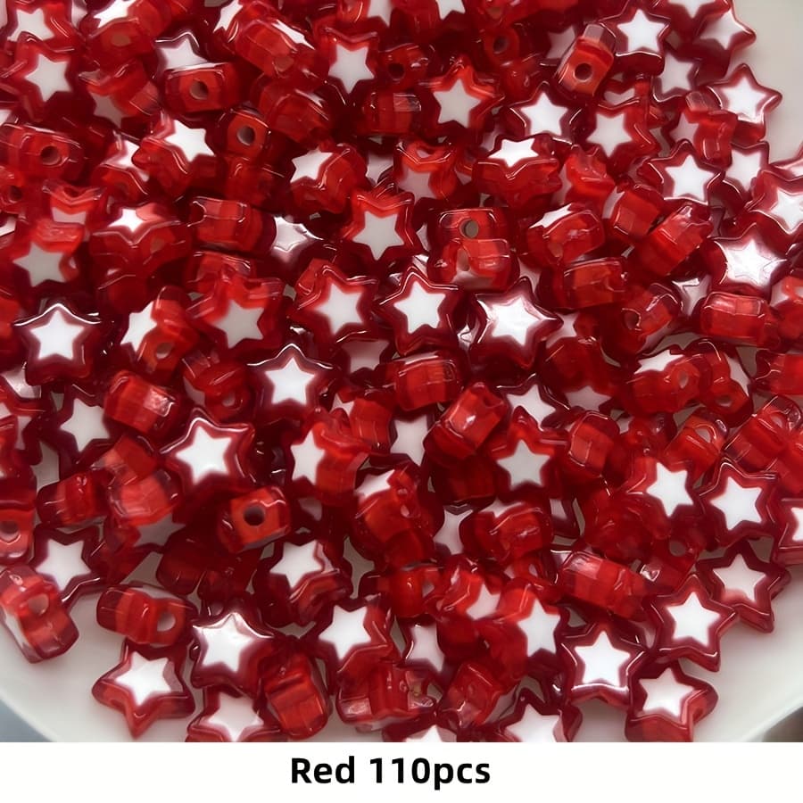 TEMU 110pcs 9mm Acrylic Star Beads Double Layers Beads Pentagram Random Mixed Color Loose Beads Used As Hand String Necklace Jewelry Diy Making