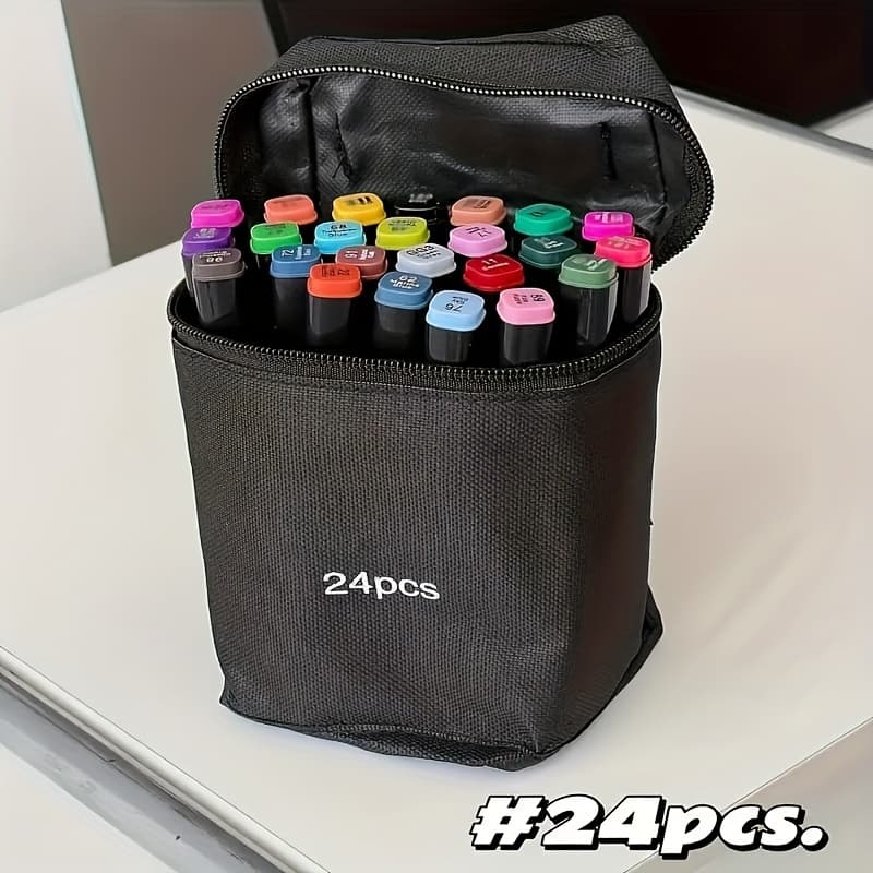 TEMU 24pcs/60pcs/60+48pcs Double-ended Marker Pen Set, Suitable For Comics And Sketches - Bright Colors, Plastic Casing, Perfect For Art Paintings And School Supplies, A Perfect Easter Gift