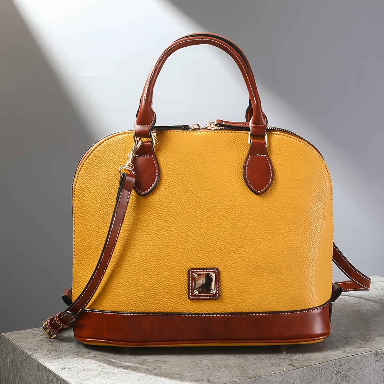 TEMU Women' Large Capacity Vintage Dome Bag - Crossbody Purse With Detachable Strap & Top Handle, / Retro Handbag, Zipper Closure & For, Travel, Shopping (suitable For Xxx)