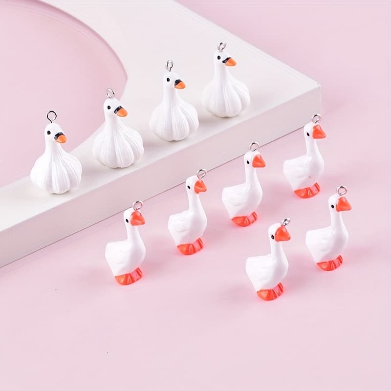 TEMU 10-pcs Cartoon 3d Animal Goose Garlic Head Duck Resin Charms Earrings Necklace Jewelry
