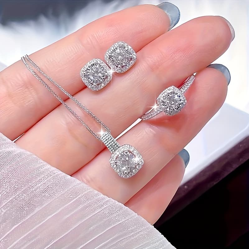 TEMU 3pcs Set Fashion Elegant Luxury Exquisite Necklace Earrings Ring Creative Set Ornaments