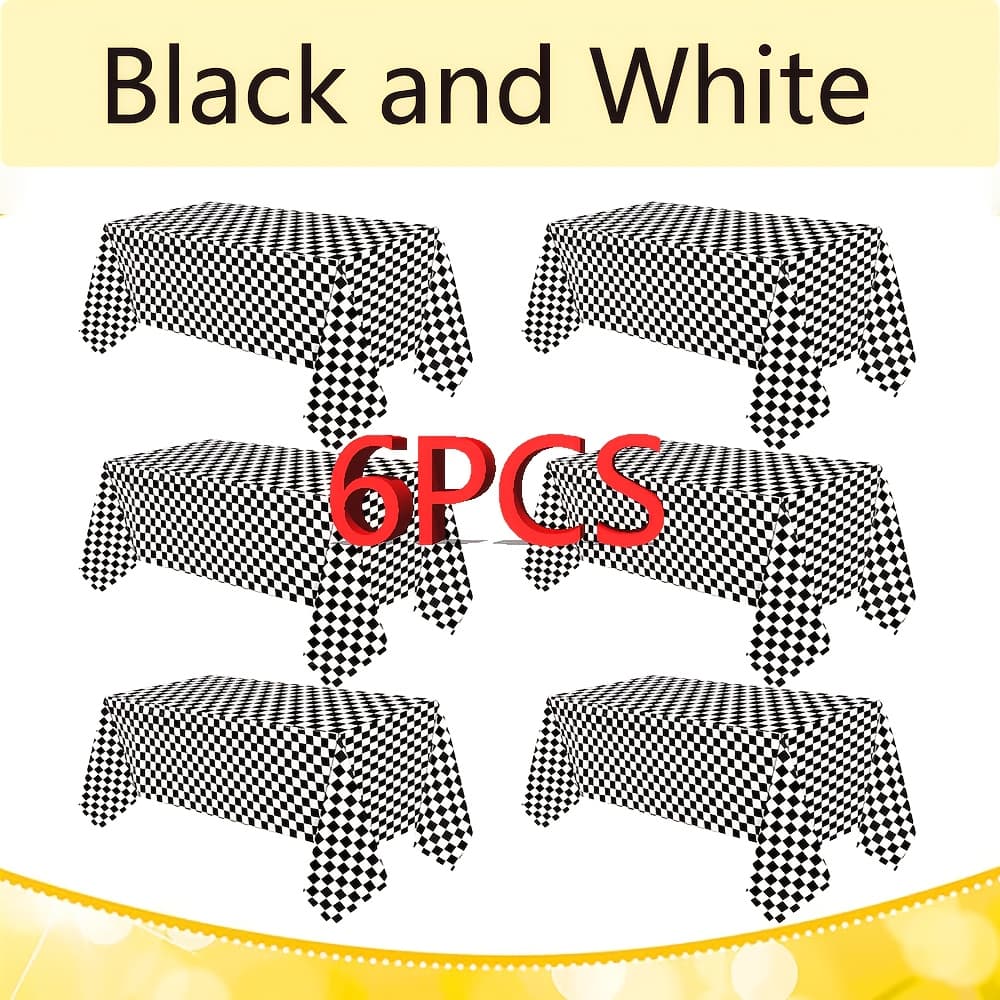 TEMU Set Of 6 Black And White Checkered Disposable Table Covers For Racing-themed Parties, Measuring 137.16 X 274.32 Cm, Featuring A Checkered , Suitable For Car-themed Birthday Celebrations