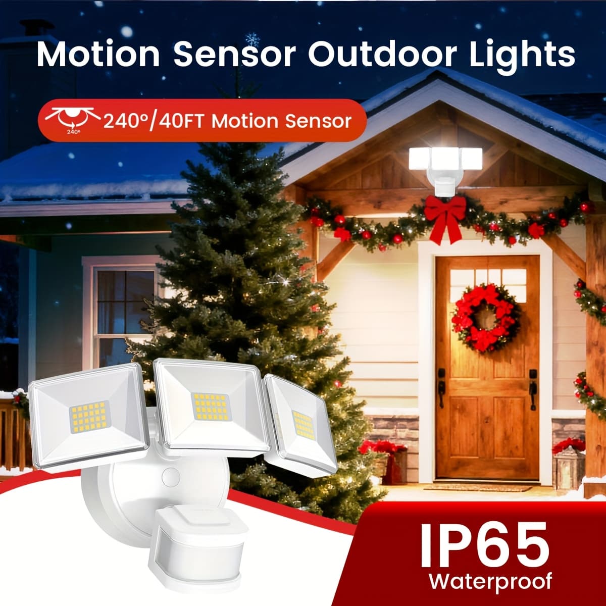 TEMU Syvio Outdoor Flood Lights With Motion Sensor, Ip65, , 160° Wide Angle & 30ft Range, Dusk To Dawn , 3 Adjustable For Garage, Front Yard, For Halloween, Christmas, White Hardwired
