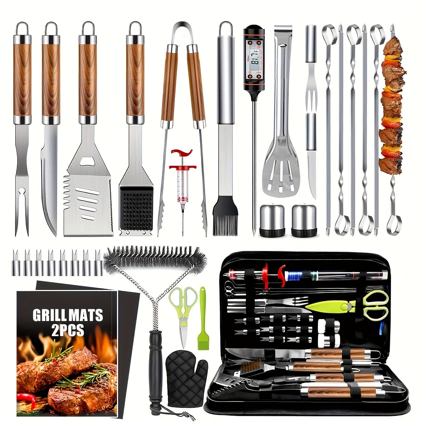 TEMU 34pcs High-quality Stainless Steel Griddle Tools - Ideal For Teppanyaki And Camping Bbqs - Great For School Lunches