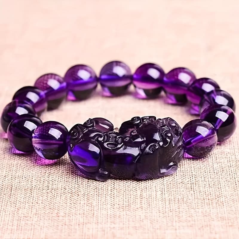 TEMU Vintage Elegant Purple Shui Beaded Bracelet, & Protection Charm, For Daily & Gift Occasions, Chinese Charms For Bracelets