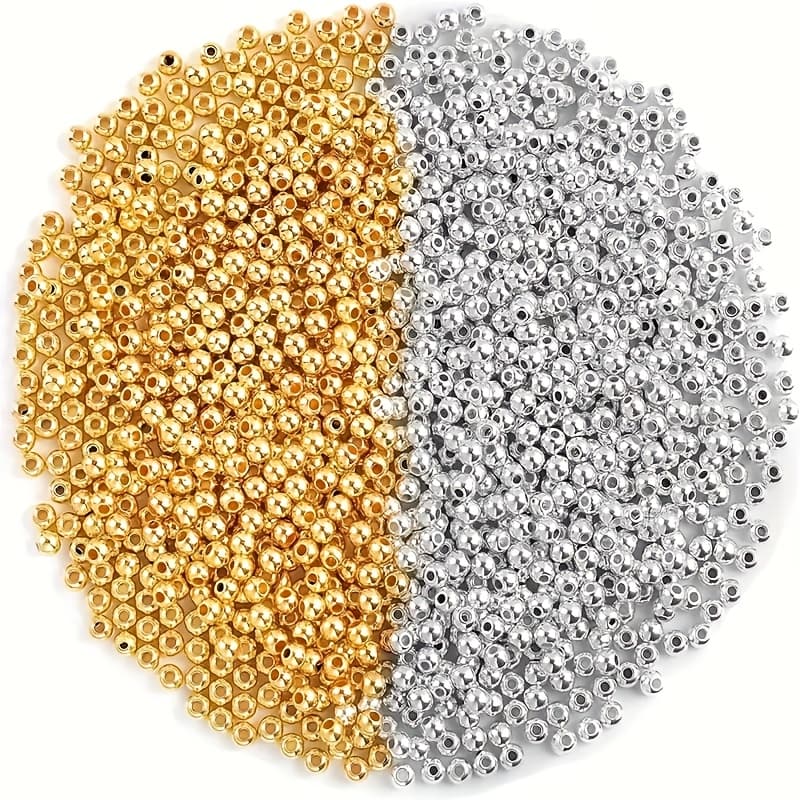 TEMU 888pcs 4mm Acrylic Beads, Round Beads, Loose Beads, Spacer Beads, For Diy Bracelets, Necklaces, Jewelry, And Accessories, Keychain Pendants Etc., Holiday Gifts, Decorative Beads (golden, Silvery)