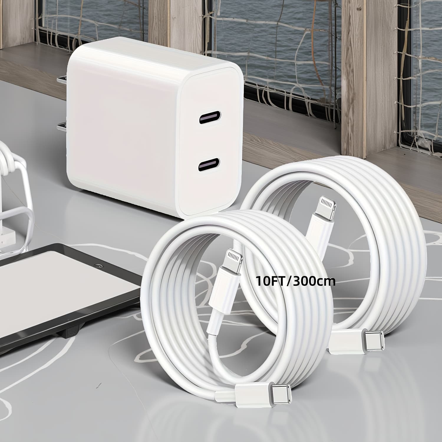 TEMU Super Fast Charger For Iphone 14, 20w+20w Dual Port Usb C Charger Usb C Wall Plug With 2pack Type C Quick Lightning Cable Compatible With Iphone 14/ 13/ 12/ 11/ / Mini/ Xr/ Se/ 8 Plus