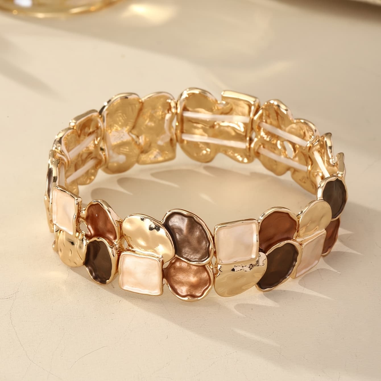 TEMU 1pc Of Fashionable Geometric Bracelet - Bohemian Easy, Retro, Elegant And Casual. -painted Enamel Alloy. Suitable For Ladies' Daily Wear. For Parties, Banquets, , Valentine's Day Gifts