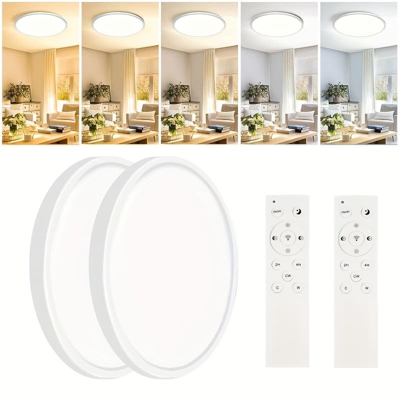 TEMU 2 Pack 12 Inch Led Flush Mount Ceiling Light Fixture With Remote Control, Night Light, 22w, 2700k-5000k Adjustable, Low Profile Timed Ceiling Lamp For Bedroom, Living Room, Bathroom, Kitchen