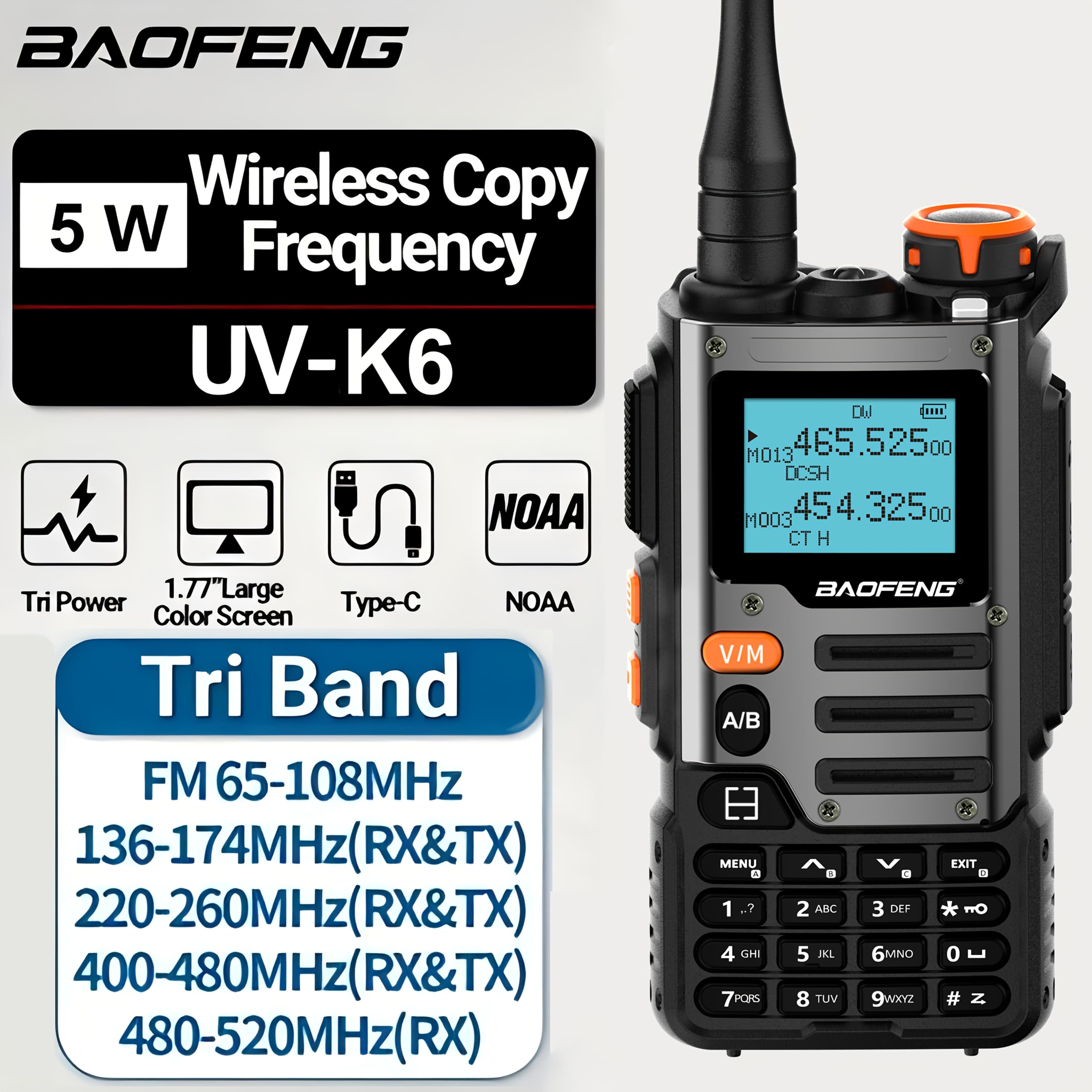 TEMU 1/2 Packs Baofeng Uv-k6 Walkie Talkie Air Band Radio Type-c K6 Charge 2600mah Uhf Vhf Dtmf Fm Wireless Frequency 2 Way Radio