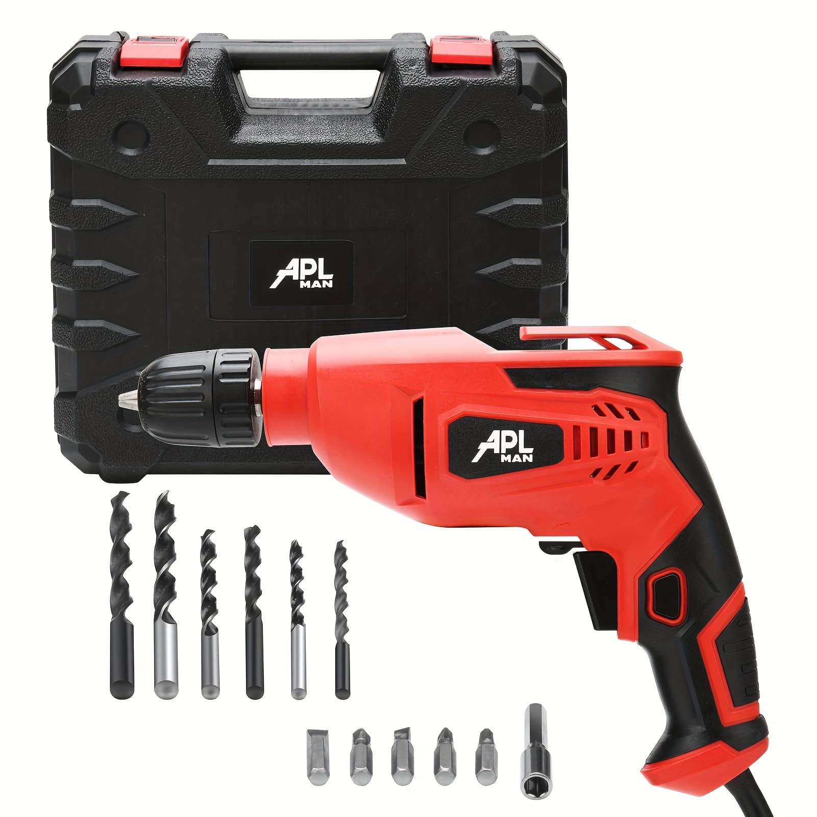 TEMU Drill, Variable Speed Drill With 6pcs Drill Bit And 6pcs Screwdriver, 6 Foot , Reversable Wired, Carrying Case & Accessories