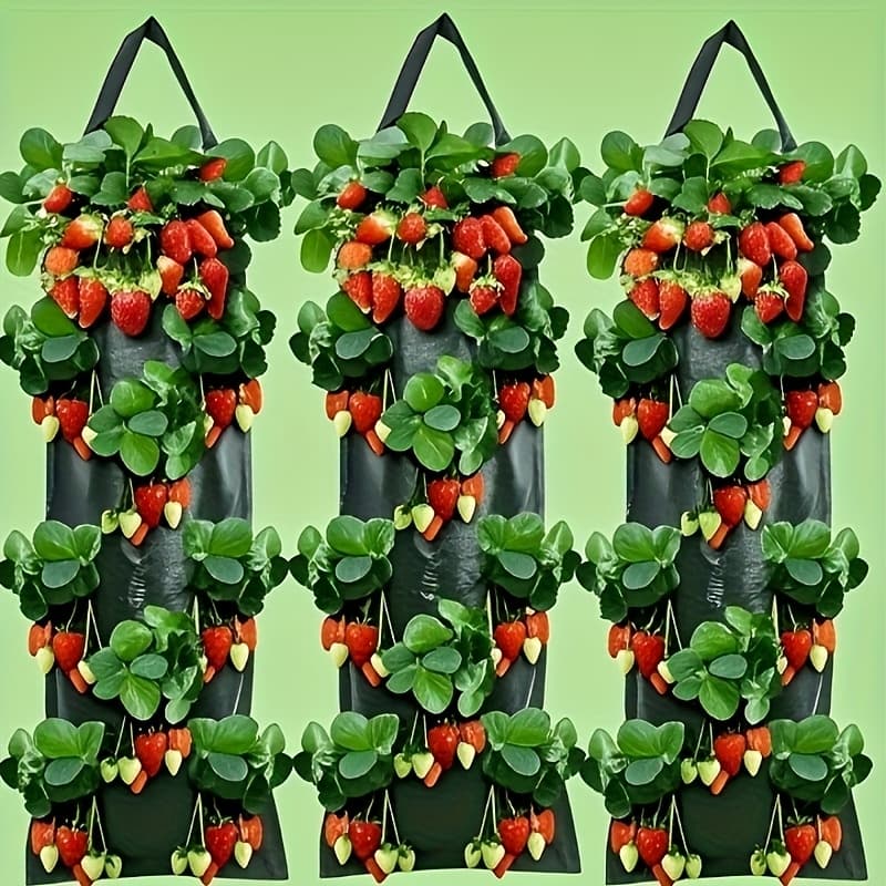 TEMU 3pcs Strawberry Hanging Planter Bags With 8 Planting , Vertical Vegetable Planter Bags, Suitable For Outdoor Courtyards, Tear-resistant Plant Grow Bags
