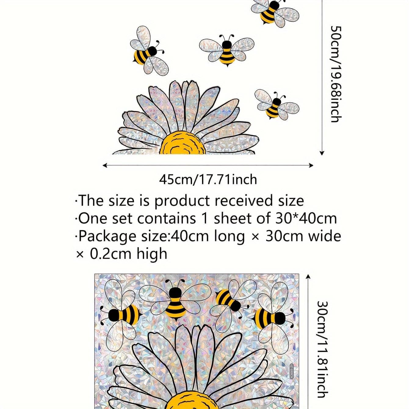 TEMU 1 (30×40cm) Vibrant Bee Floral Glass Decal, Static Cling Window Sticker For Window Decoration, Xc6005