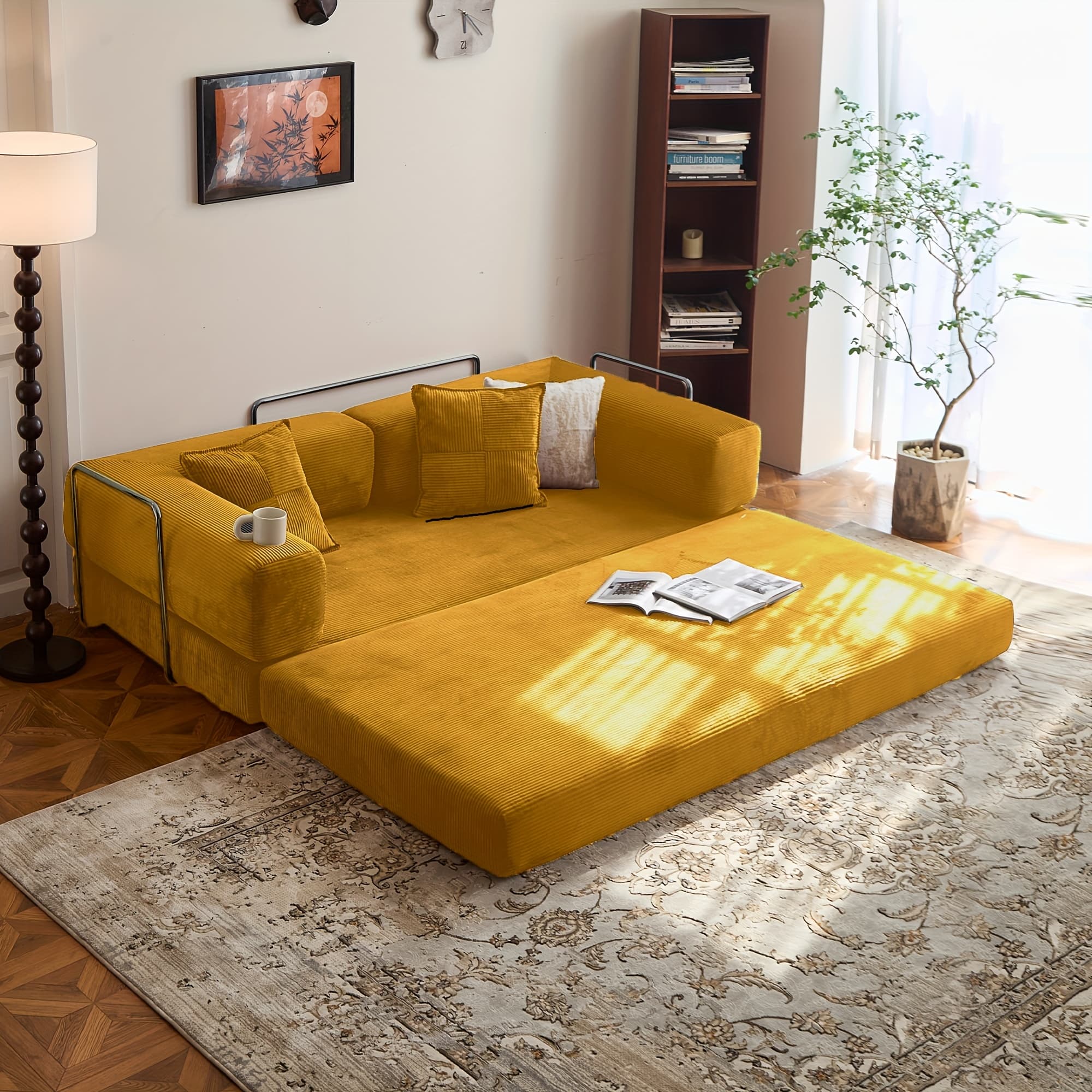 TEMU 78.8" Convertible Sofa Bed -compression Sofa With Corduroy Fabric - Witharmrestsand Backrest - Modular Sectional For Living Room, Bedroom, Studio-compressionsofa In Box