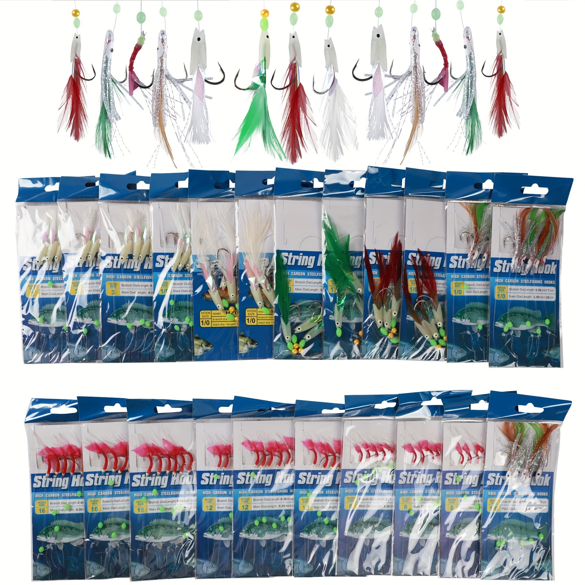 TEMU Fishing Bait Rigs Set 22 Packs Fishing Bait Rigs Luminous Sabiki Rig With Sharp Hooks Soft Shrimp Lure Surf Fishing Rigs Saltwater