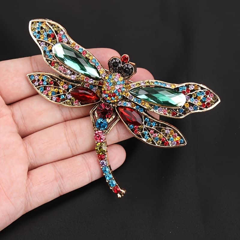 TEMU Encrusted Large Dragonfly Brooch, Fashionable Vintage European And American Insect Pin, Coat Accessory, Cross-border Supply