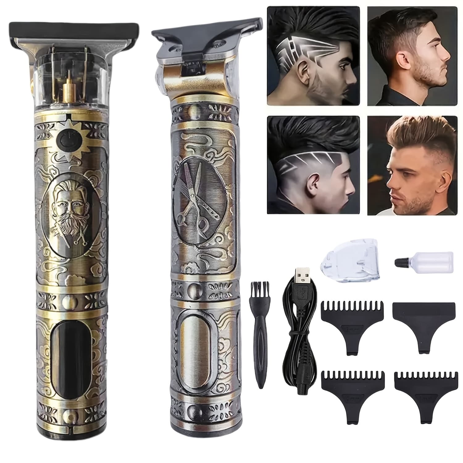TEMU Professional Wireless Men's Hair Clipper Set - Usb Fast Charging, Retro T-shaped Blade Trimmer, Suitable For Home And Salon Use