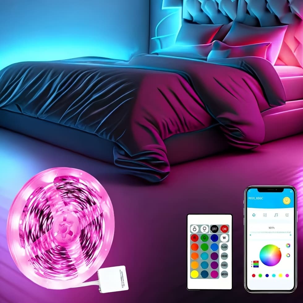 TEMU 100ft (. 30m) Led Strip Lights, 2 Rolls Of 15m Each. Features Smart Remote & App Control, App- , Rgb Lighting. 24v Safe Voltage, Perfect For Room, Bedroom, Parties & Holiday Decor.
