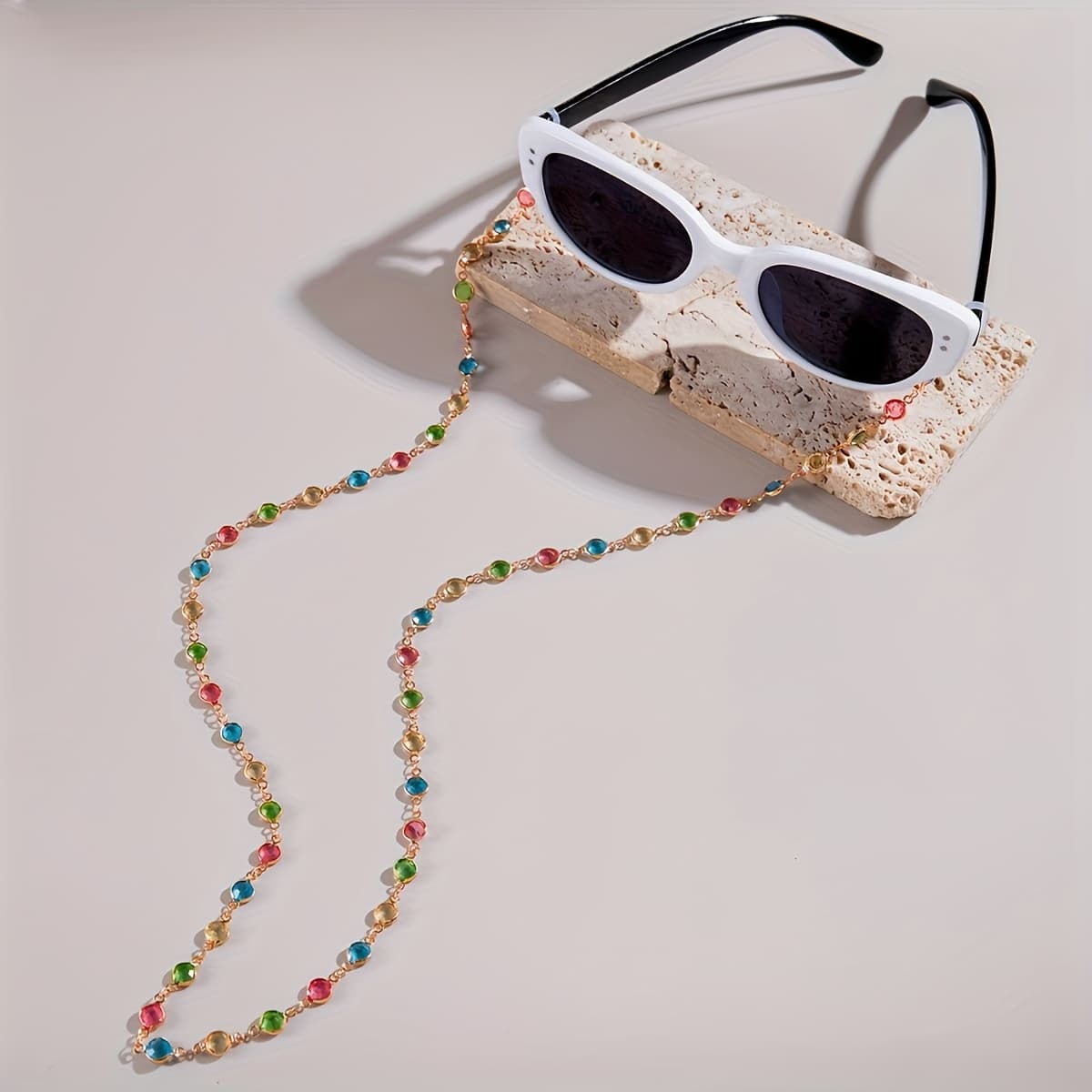 TEMU 1pc Fashionable And Inlaid Stained Glass Bead Chain Eyeglass Chain, Suitable As A Gift For Women's Parties And