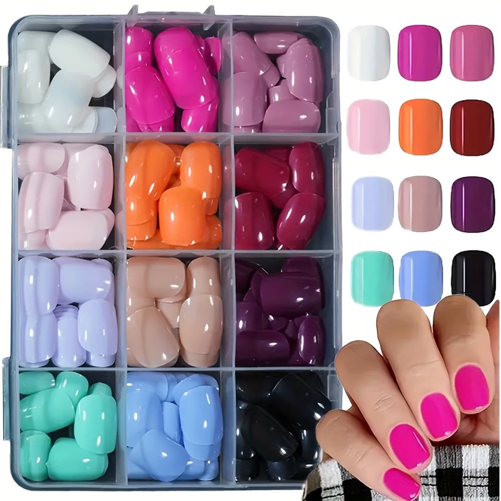 TEMU 288pcs Short Fake For Nails, Full Coverage Multicolor Solid Fake For Nails, Solid Color For Nail Set, Suitable For Nail Salons, , Ideal For Women's For Nail Art