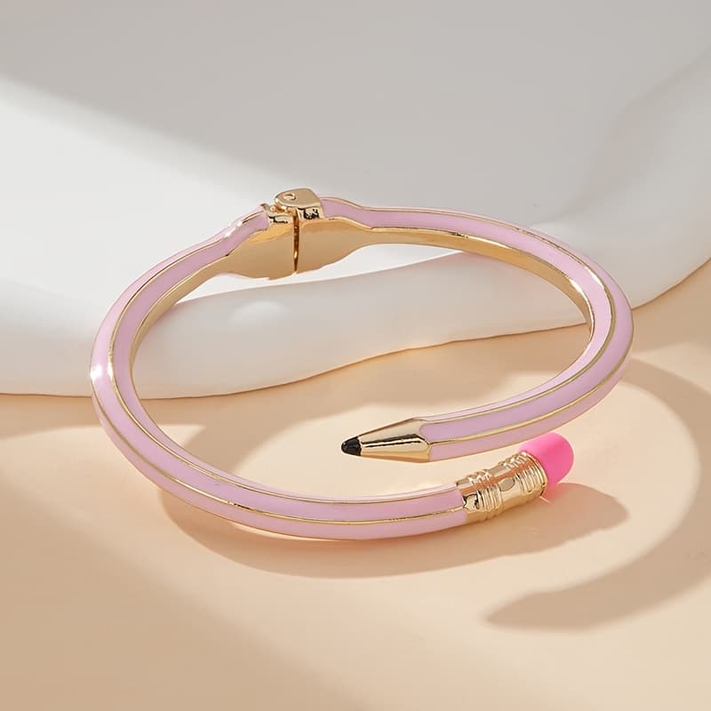 TEMU Chic Pencil-inspired Cuff Bracelet - Alloy, Adjustable For Casual Attire & Teacher's Day Gift