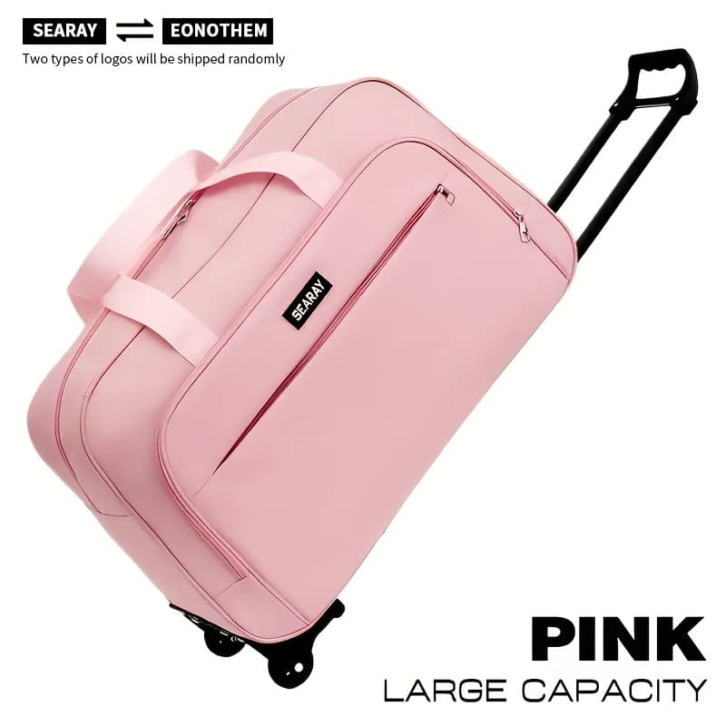 TEMU Bag With Handle And Wheels, Large Capacity Foldable Luggage, Suitable For Travel, Vacation, And Commuting, Random Logo