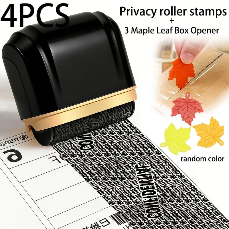 TEMU 4pcs Privacy Roller Seal+maple Leaf Device - Anti Theft Protection Of Id Information, Preventing Privacy Leakage, Protecting Confidential Data Such As And Address, Maple Leaf Random Color