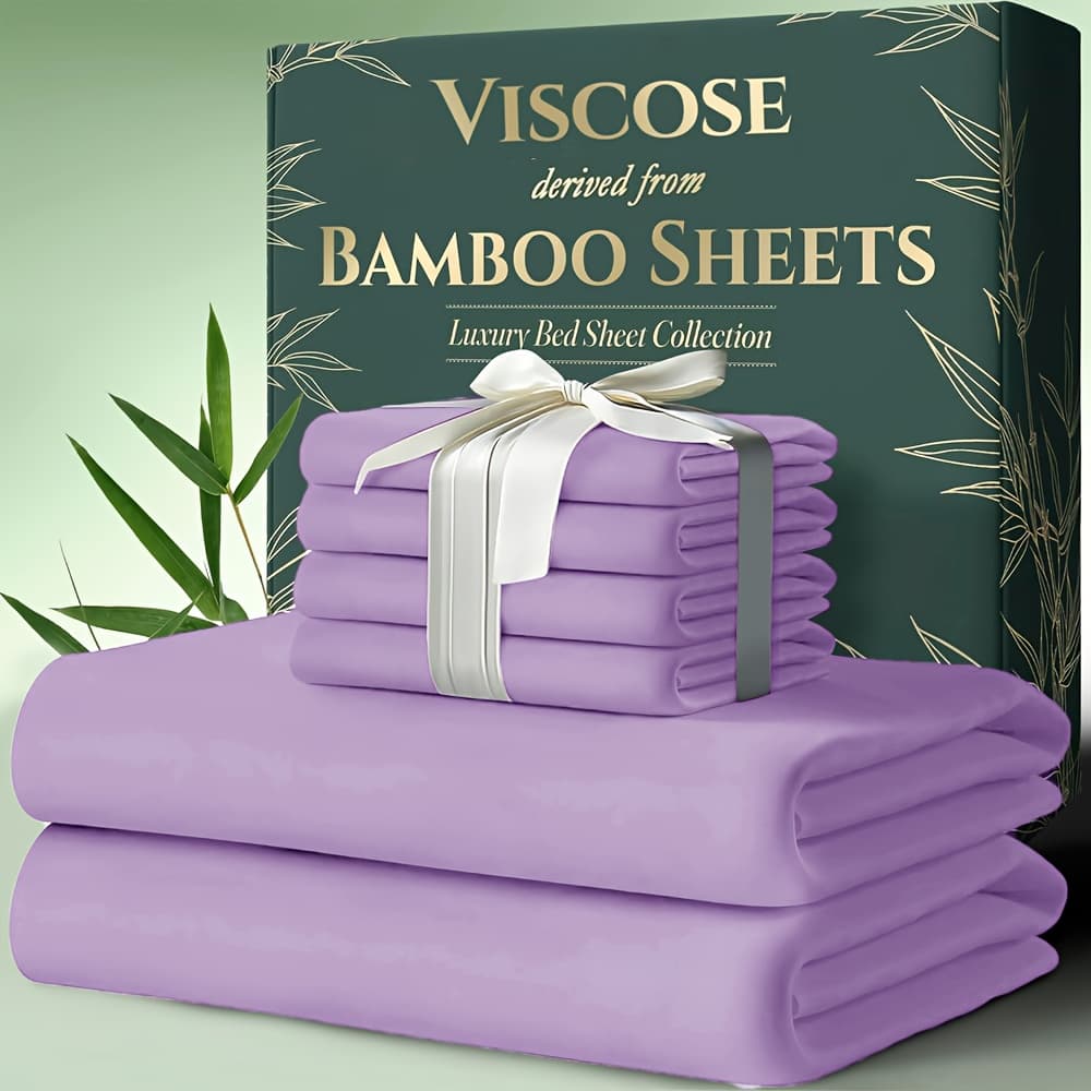 TEMU 6pcs Cooling Bamboo Bed Sheets Sets - Ultra Soft & Luxuriously In Summer, 17" Deep Pocket, Double Stitching - Cooling Fiber Bed Sheets