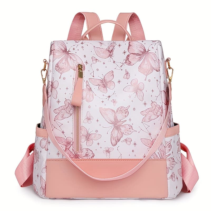 TEMU Stylish Print Nylon Backpack For Women - Lightweight, Adjustable Shoulder Straps, Large Capacity, Perfect For Commuting, Travel & Casual
