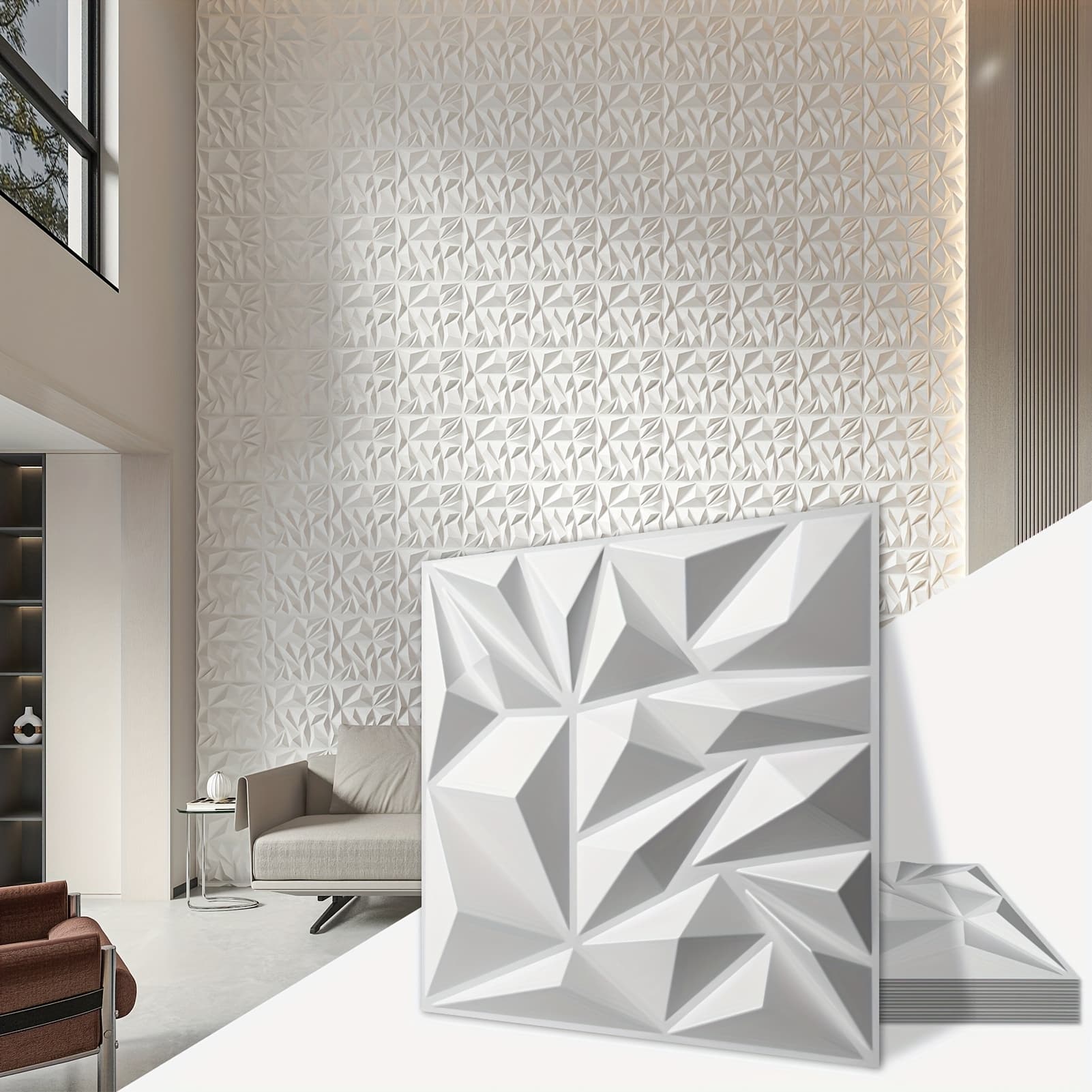 TEMU 33pcs Premium 3d Wall Panels, Durable Pvc Material, Water-resistant & Fireproof, White Wall Panel For Home, Office & Commercial Spaces, 24" X 24", Lightweight & , Covering | Textured Wall Art |