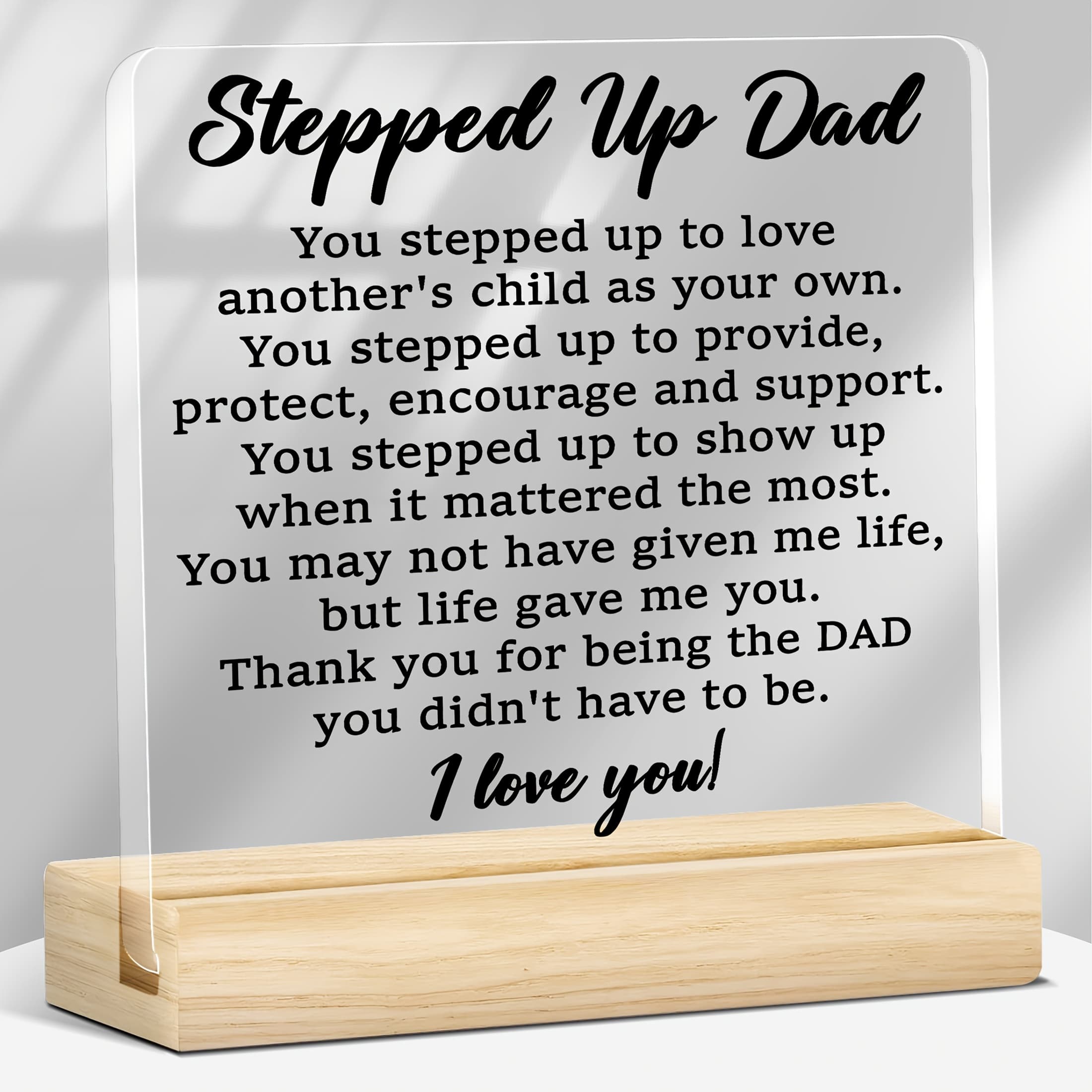 TEMU 2d Flat, 1pc Stepdad Quote Plaque With Wood Base - Step Up Dad Acrylic Sign, From Child, Father' Day/birthday/christmas Present, Award For Decor, English Text Desktop