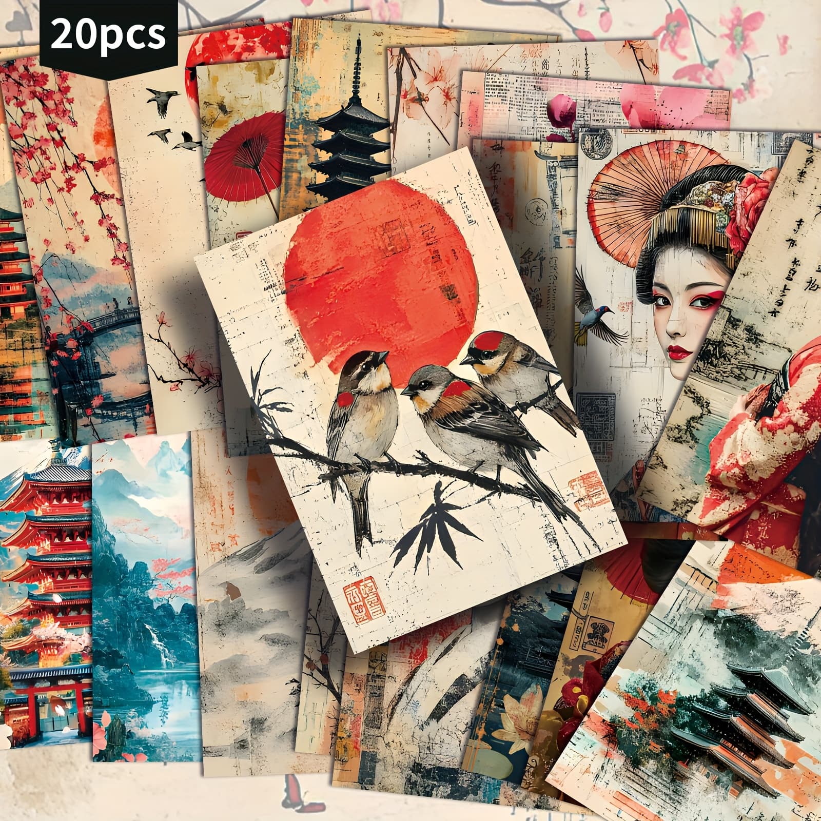 TEMU 20-pack Vintage Japan Landscape Geisha Postcards - 4x6 Inches Retro Junk Journal Paper, Classic Pinup Illustrations, Collectible Decorative Painting Cards For Scrapbooking & Crafting