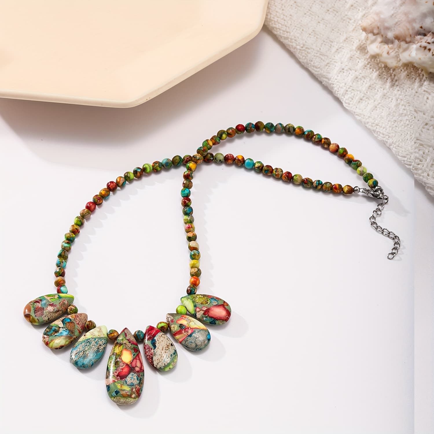 TEMU Natural Stone Unique Colorful Water Drop Necklace: & , Symbol Of - Perfect For Summer Parties And Gifts