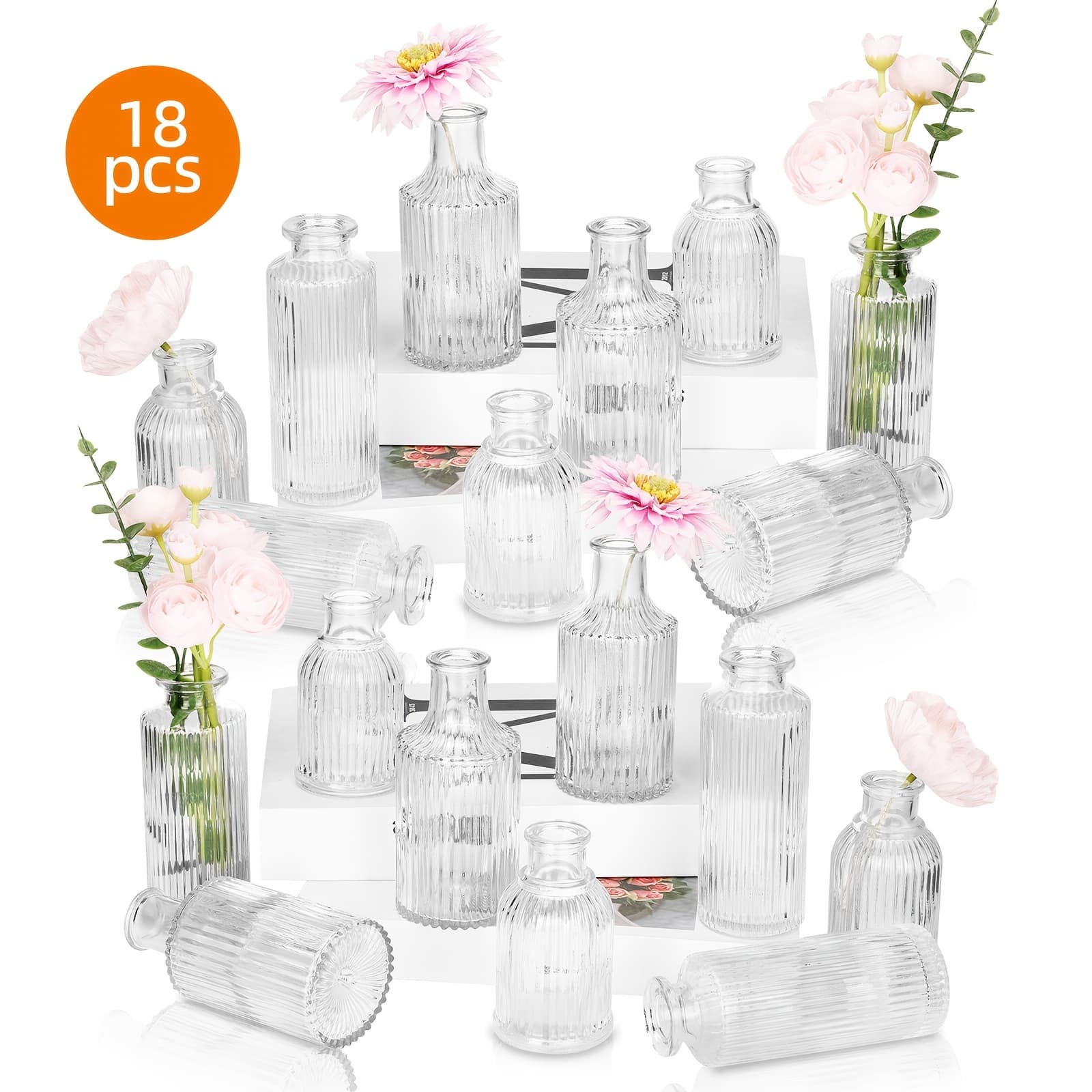 TEMU 9/18pcs Bud Vase, Small Vases For , Clear Bud Vases For Centerpieces Mini Flower Vases In Bulk For Rustic Wedding Decorations, Vintage Look Home Table Decor, Multiple Sizes, Decoration