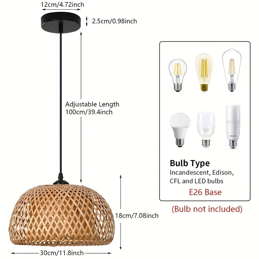 TEMU Bamboo Pendant Light, Boho Round Chandelier Handmade Woven Pendant Light, Natural Bamboo Rattan Hanging Chandelier For Kitchen Island Dining Room Living Room Porch